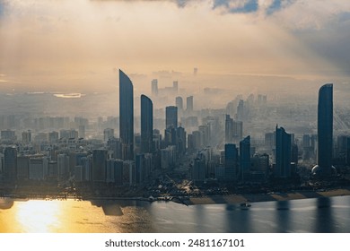 Abu Dhabi Skyline Morning Mist Peisaj Panoramic Vedere Aeriană