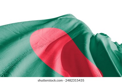 Drapeau du Bangladesh flottant sur fond blanc avec un tracé de détourage. Le tracé de détourage permet de découper facilement le drapeau.