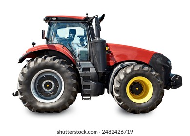 Nagy mezőgazdasági kerekes traktor elszigetelt fehér háttér