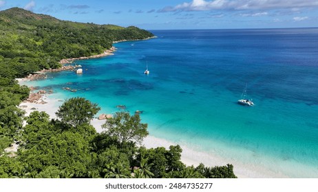 セイシェル、ビクトリアのプララン島のアンス ラジオ ビーチ。インド洋の風景。ビーチ パラダイス。ビクトリアのプララン島。屋外の海の景色。群島の背景。観光旅行。