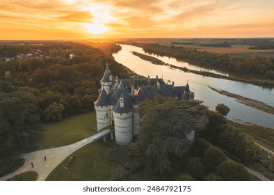 A majestic chateau at sunset, loire valley
