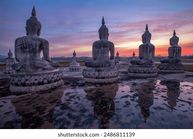 Beautiful sky Morning in Buddhism Park (Wat Thung Yai) in Nakhon Sri Thammarat, Thailand