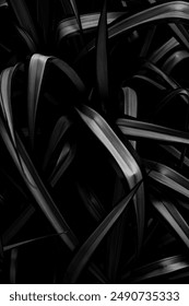 Black Futuristic background with curvy fabric ruffles and abstract layered textile shape. Modern technology background with shiny effect. Anime manga backdrop. color shades.