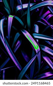 Black Futuristic background with curvy fabric ruffles and abstract layered textile shape. Modern technology background with shiny effect. Purple indigo violet lilac color shades. Anime manga backdrop