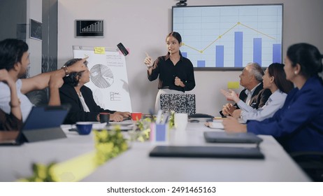 Trưởng nhóm doanh nhân Ấn Độ trình bày ý tưởng biểu đồ tăng trưởng bảng trắng thảo luận dữ liệu biểu đồ tiếp thị tại nơi làm việc. Nhóm đồng nghiệp trẻ tuổi trình bày bài thuyết trình sử dụng màn hình TV phòng họp văn phòng