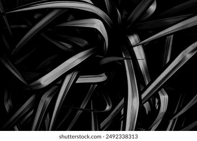 Black Futuristic background with curvy fabric ruffles and abstract layered textile shape. Modern technology background with shiny effect. Anime manga backdrop. color shades.