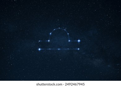 Sternzeichen Waage am sternenklaren Nachthimmel. Astrologie, Konzept