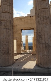 Historical Columns of the Acropolis in Athens: Magnificence of Ancient Greece in the Heart of Modern Athens, Symbolizing Eternal Architecture and Art