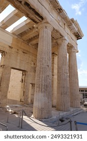 Historical Columns of the Acropolis in Athens: Magnificence of Ancient Greece in the Heart of Modern Athens, Symbolizing Eternal Architecture and Art