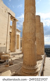 Historical Columns of the Acropolis in Athens: Magnificence of Ancient Greece in the Heart of Modern Athens, Symbolizing Eternal Architecture and Art