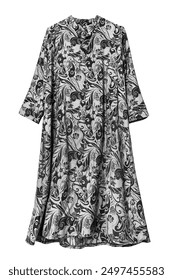 Black and white silk oversize boho style dress isolated on white background