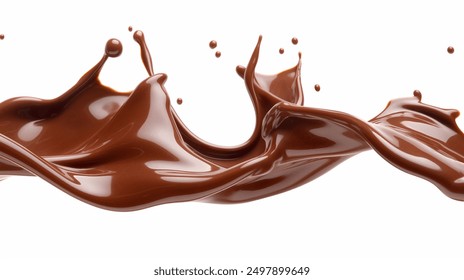 Salpicaduras de chocolate abstractas sobre fondo blanco aislado