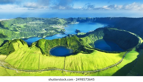 Sete Cidades volcanic lake - panorama landscape, Azores, Portugal
