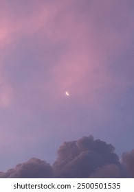 crescent moon on a pink sky in the sunset