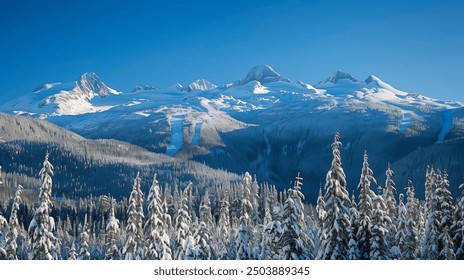 Schneebedeckte Gipfel des Whistler Mountain, Kanada, mit strahlend weißem Schnee und winterlicher Schönheit.