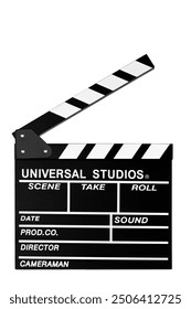 eng Filmkamera op wäissem Hannergrond isoléiert, en Assistent Regisseur Tool, Schéissen, Dubbing