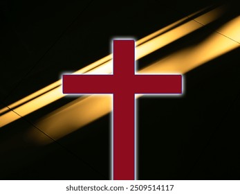 Cross christian god religion on shadow wall floor background, jesus church worship pray catholic grace christ, symbols christ love holy spiritual hope peach victory spirit meditation catholicism