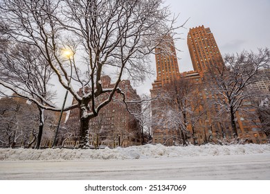 Central Park na de sneeuwstorm Linus in Manhattan, New York