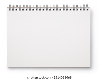 caderno aberto em branco ou fichário isolado sobre um fundo transparente, papelaria comercial, material escolar, de arte ou artesanato, vista superior, configuração plana para suas cenas, espaço para cópia