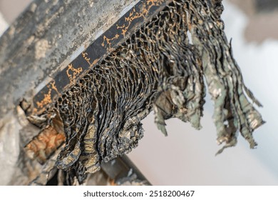 Photo of the texture of black carbon fiber. Carbon dark background of rectangular Black sports film for pasting cars. military carbon fiber. Detail of a crashed military drone carbon fiber honeycombs
