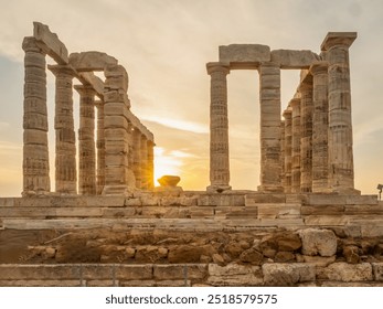 zalazak sunca u hramu Posejdona Cape Sounion Grčka