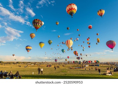 Hot Air Balloon Mass Ascension Colorful Rise at Albuquerque Balloon Fiesta Festival