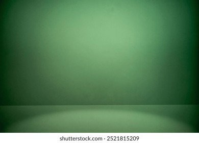 Dunkelgrüner Raumhintergrund für Präsentationszwecke. Studio. Abstrakter grüner Farbverlauf mit Spotlight-Textur. Studio-Hintergrundtapete mit heller Raumwand. Produkte präsentieren, natürliche Schatten.bg