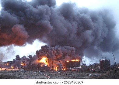 Esplosione e incendio dell'impianto di stoccaggio del petrolio di Buncefield nella zona del disastro di Hemel Hempstead nel 2005