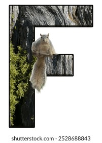 photos of squirrel in wood pattern alphabet in capital letters