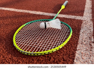badminton racket and shuttlecock closeup