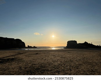 Beach sunset in Cornwall, England