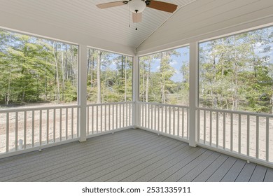 Screened Porch With Ceiling Fan And Natural View