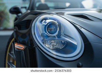 ไฟหน้ารถยนต์สปอร์ตสุดหรูที่มีดีไซน์ LED ที่ทันสมัยและมีการตกแต่งภายนอกแบบมันวาว