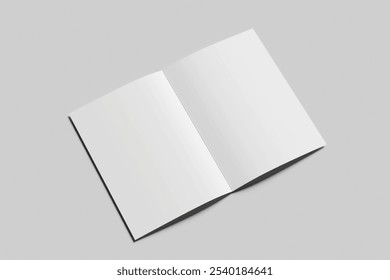 Blank brochure. Mockup of empty brochure with fold. White card, leaflet and booklet. Open flyer isolated on gray background
