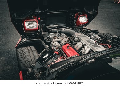Klasik spor otomobil motoru, üstü açık