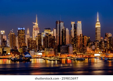 New York City nacht skyline Manhattan midtown gebouwen