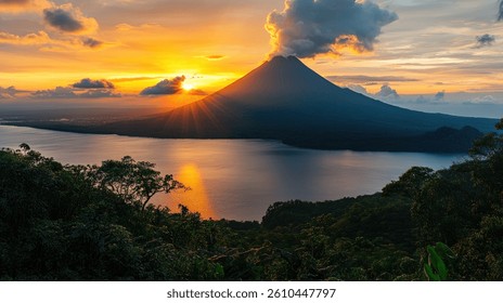 Experimentați frumusețea uluitoare a vulcanului Arenal din Costa Rica la apus.