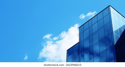 Glass Office Building. Blue Sky. Business Background Design.