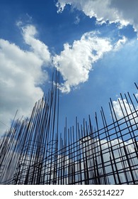 big and many iron column in the construction area