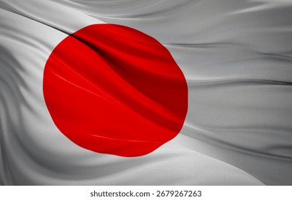 なびく日本の国旗のクローズアップ。愛国的なデザイン、独立記念日のお祝い、旅行の資料に最適です。