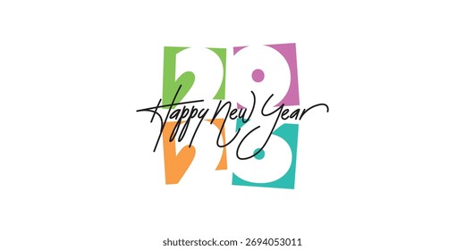Illustration vectorielle colorée pour souhaiter une bonne année. Logo 2026. Concept de vœux pour la nouvelle année. Écriture manuscrite.