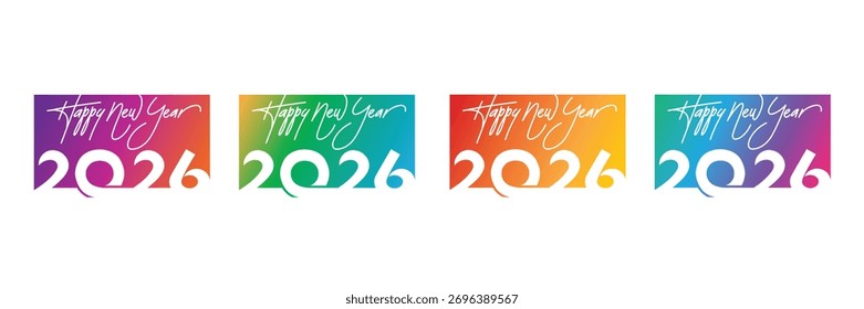 Illustration vectorielle colorée pour souhaiter une bonne année. Logo 2026. Concept de vœux pour la nouvelle année. Écriture manuscrite.