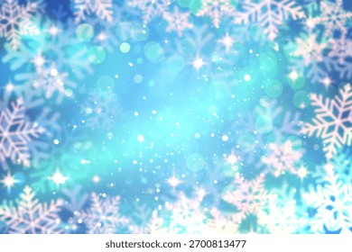 Bokeh ışıkları ve kar taneleriyle süslenmiş Noel temalı arka plan. Şenlikli duvar kağıdı veya tebrik kartı.