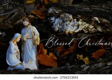 Nascimento de Jesus Cristo - Feliz Natal, cena da Natividade da Sagrada Família no presépio em Belém, José, Maria e o Menino Jesus.
