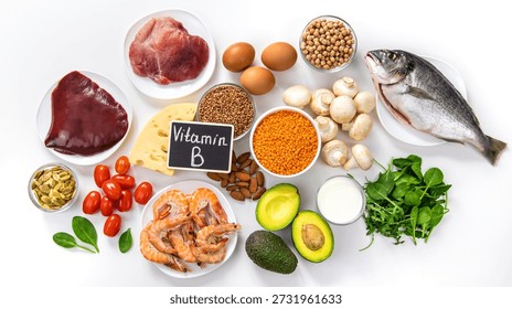 Alimentos que contêm vitaminas do complexo B. Foco seletivo. Alimentos.