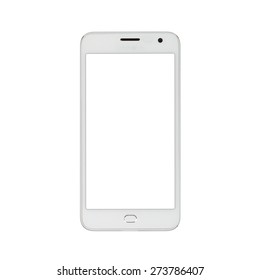 Modern white touchscreen android cellphone tablet smartphone isolated on light background. Empty screen