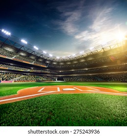 Arena besar bisbol profesional di bawah sinar matahari