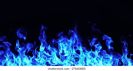 burning blue  fire flame on black background