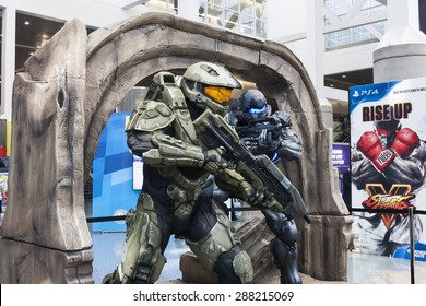 E3; The Electronic Entertainment Expo at the Los Angeles Convention Center, June 16, 2015. Los Angeles, California. Halo Characters on Display in the Lobby. 