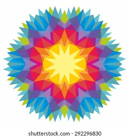 Latar belakang pola segitiga vektor. Mandala bunga kaleidoskop. Templat desain banner modern, ilustrasi vektor. Mosaik vektor berwarna-warni